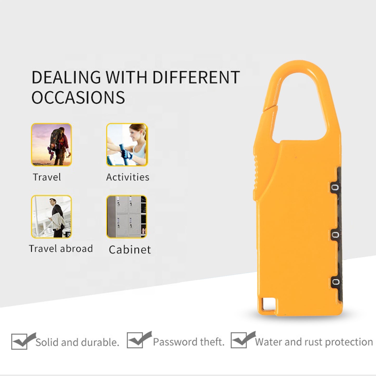 Portable 3-Digit Combination Lock with Carabiner Hook - 1 Pc - Happy Price - Image 2