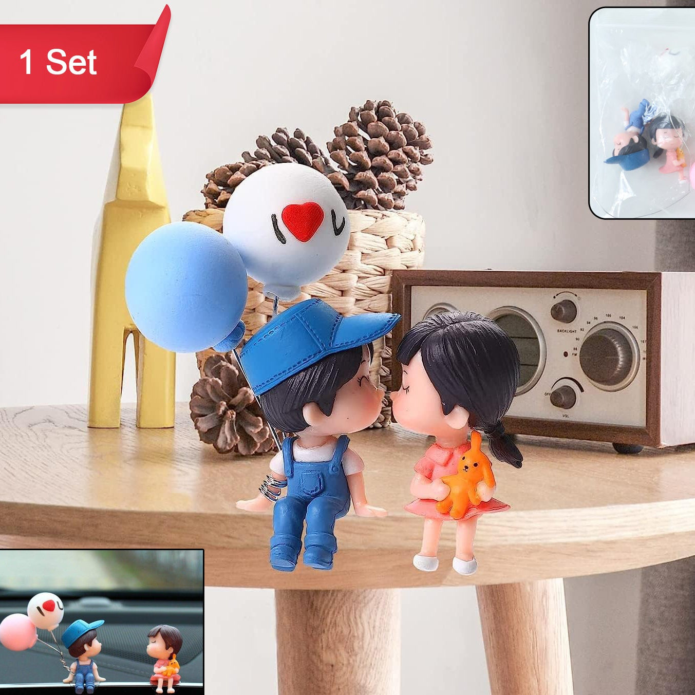 Plastic Cute Couple Car Dashboard Decoration Figurine Set (1 Set)