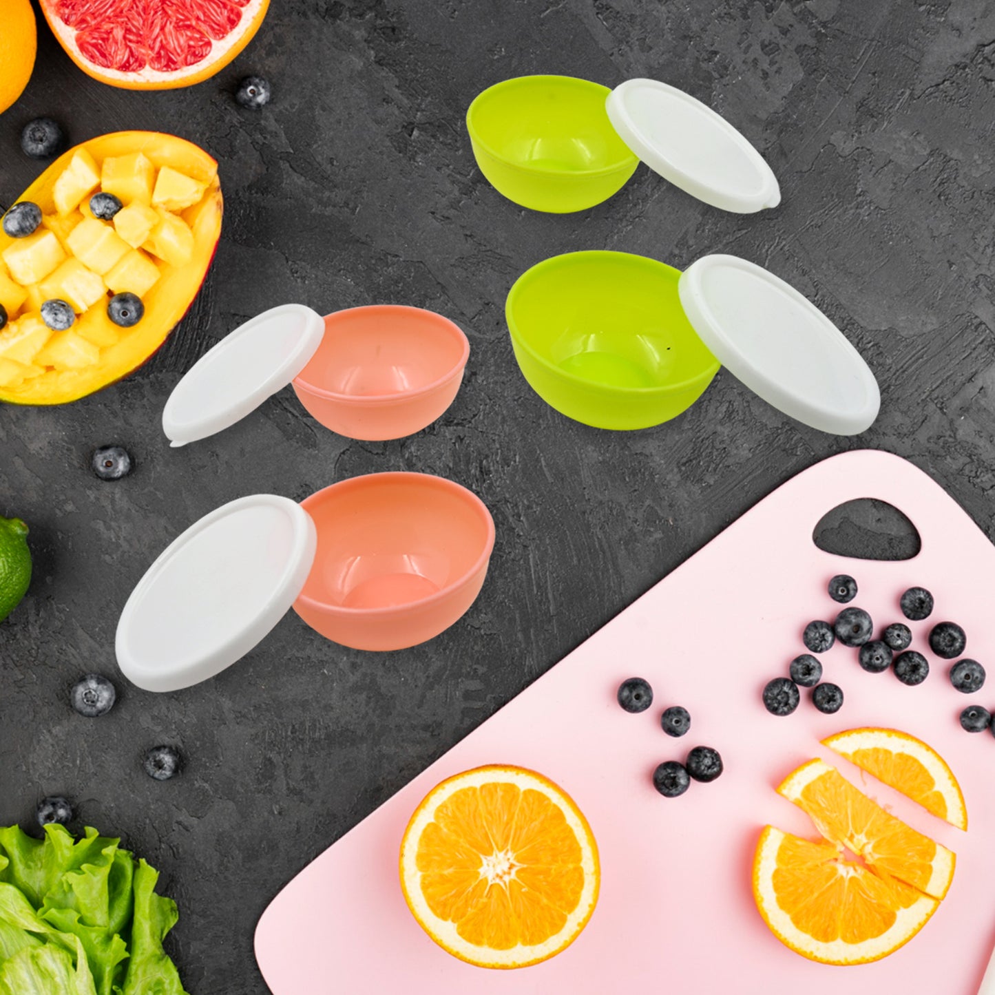 Multipurpose Small Round Plastic Bowl  Katori With Lid Microwave Safe Reusable Lightweight Bowl Dishwasher Safe Chutney Bowl (4 Pcs Set) - Happy Price - Image 3