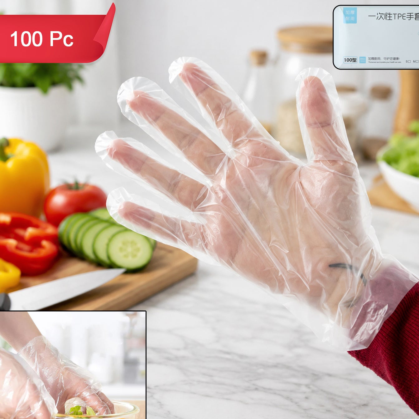 Clear Disposable Plastic Gloves - 100 Pc Pack for Kitchen & Household Tasks - Happy Price - Image 1