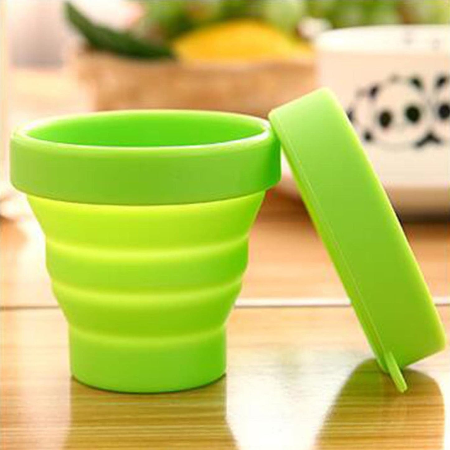 Round Silicone Foldable Glass  Cup Foldable Travel Mug With Lid (1 Pc) - Happy Price - Image 2