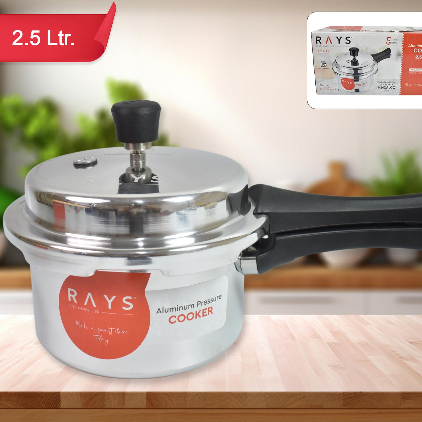 Aluminium Rays Pearl Pressure Cookers With Outer Lid (2.5 Litres) - Happy Price - Image 1