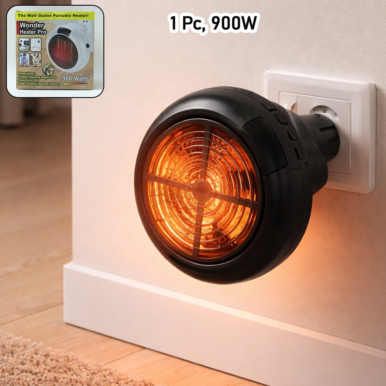 900W Compact Plug-In Wall Heater - Fast Heating Electric Room Warmer (1 Pc) - Happy Price - Image 1