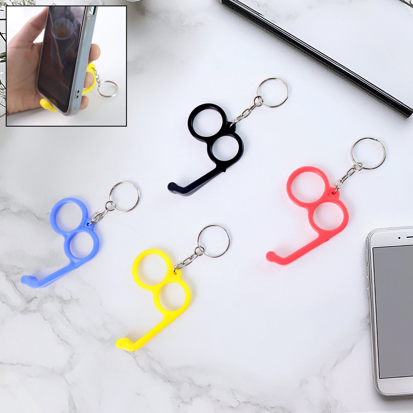 2-in-1 Plastic Dual-finger Mobile Stand Cum Keyring  (1 Pc Mixed Color) - Happy Price - Image 2