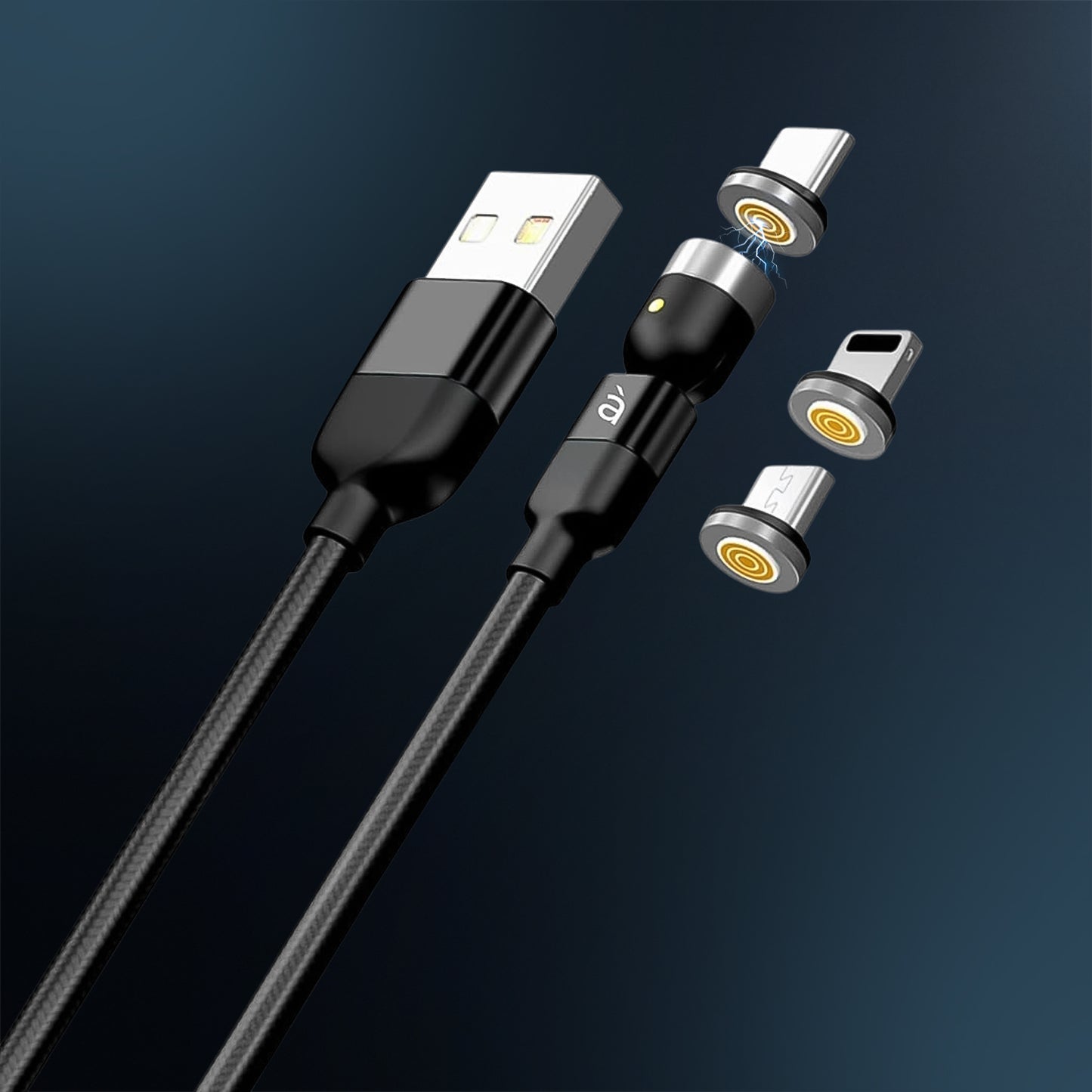 3-in-1 Magnetic Charging Cable for USB-C, Android & Lightning - Fast Charging, Nylon Braided - Happy Price - Image 4