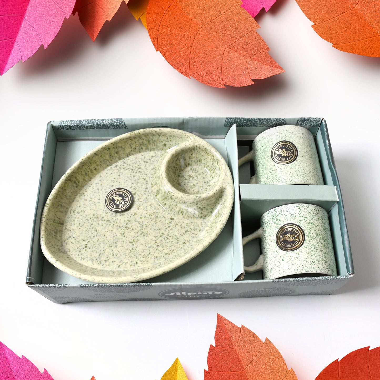 Alpino Ceramic Tea  Cups Set With Plastic Serving 2 Compartment Platter Milk Cup  Mug Coffee Cup Tea Cup Bpa Free Food Grade Or Outdoor For Household Gift For Birthday (3 Pcs Set) - Happy Price - Image 3