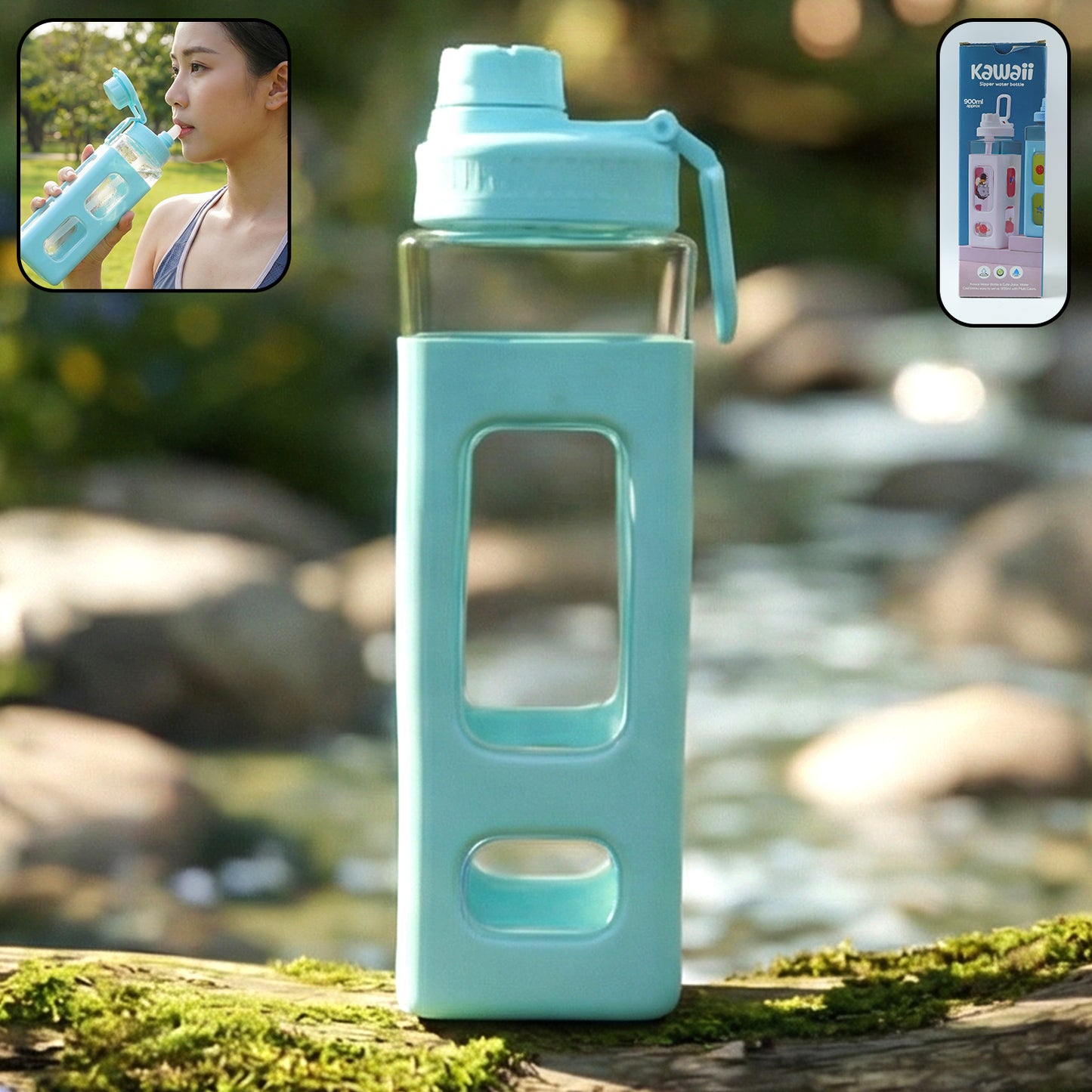 900 ML Leak-Proof Plastic Water Bottle with Protective Sleeve - Happy Price - Image 2