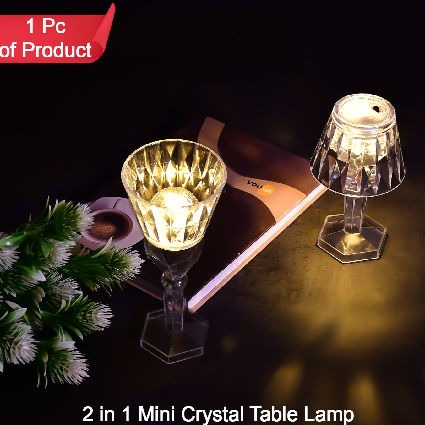 2in1 Transparent Mini Crystal Table Lamp With Reflection Light - Happy Price - Image 1