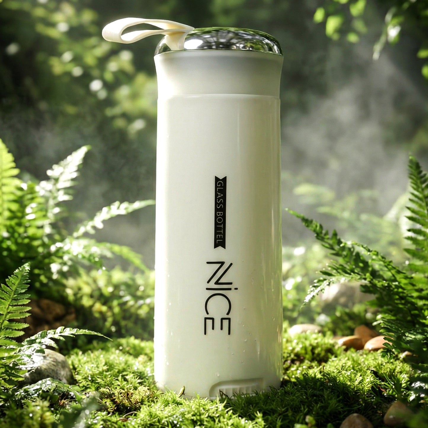 White Glass Water Bottle with Protective Sleeve - 400 ML, 1 Pc - Happy Price - Image 5