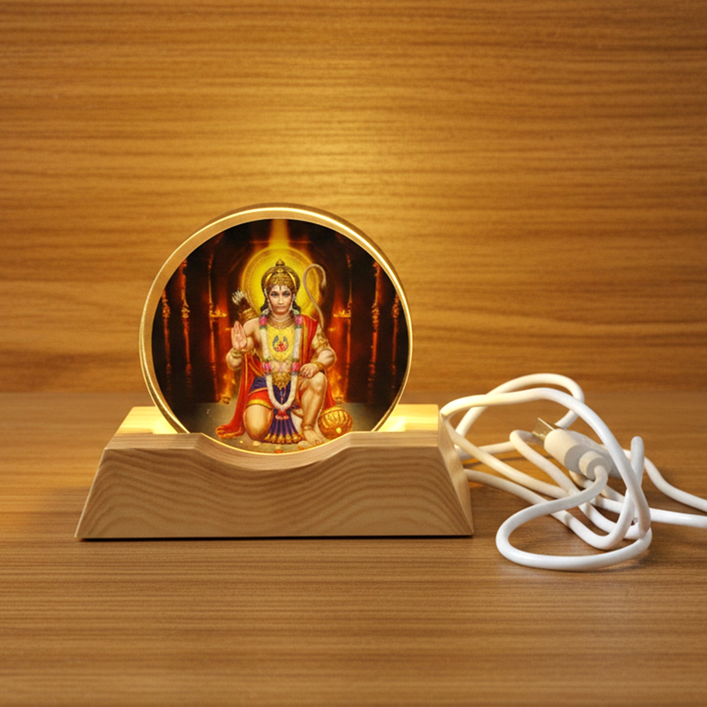 3D Hanuman Ji LED Night Lamp with Wooden Base - USB Powered - Happy Price - Image 6