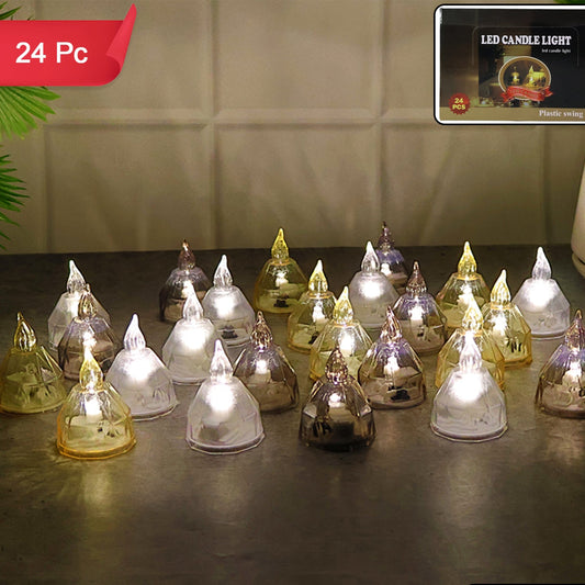 24 Piece LED Flameless Candle Lights Set with Crystal Finish - Safe Decorative Tealights for Home & Events - Happy Price - Image 1