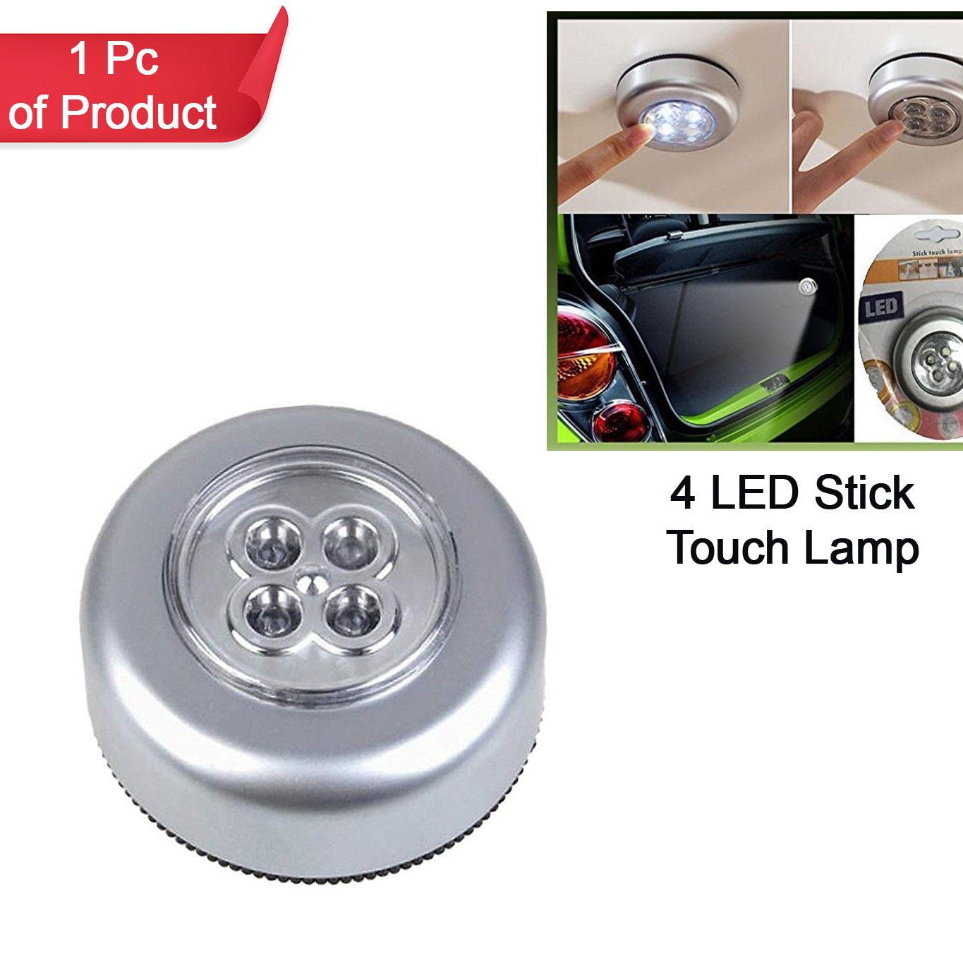 4 LED Battery-Powered Wireless Tap Light - Stick-On Push Lamp for Closets, Cabinets & More - Happy Price - Image 1
