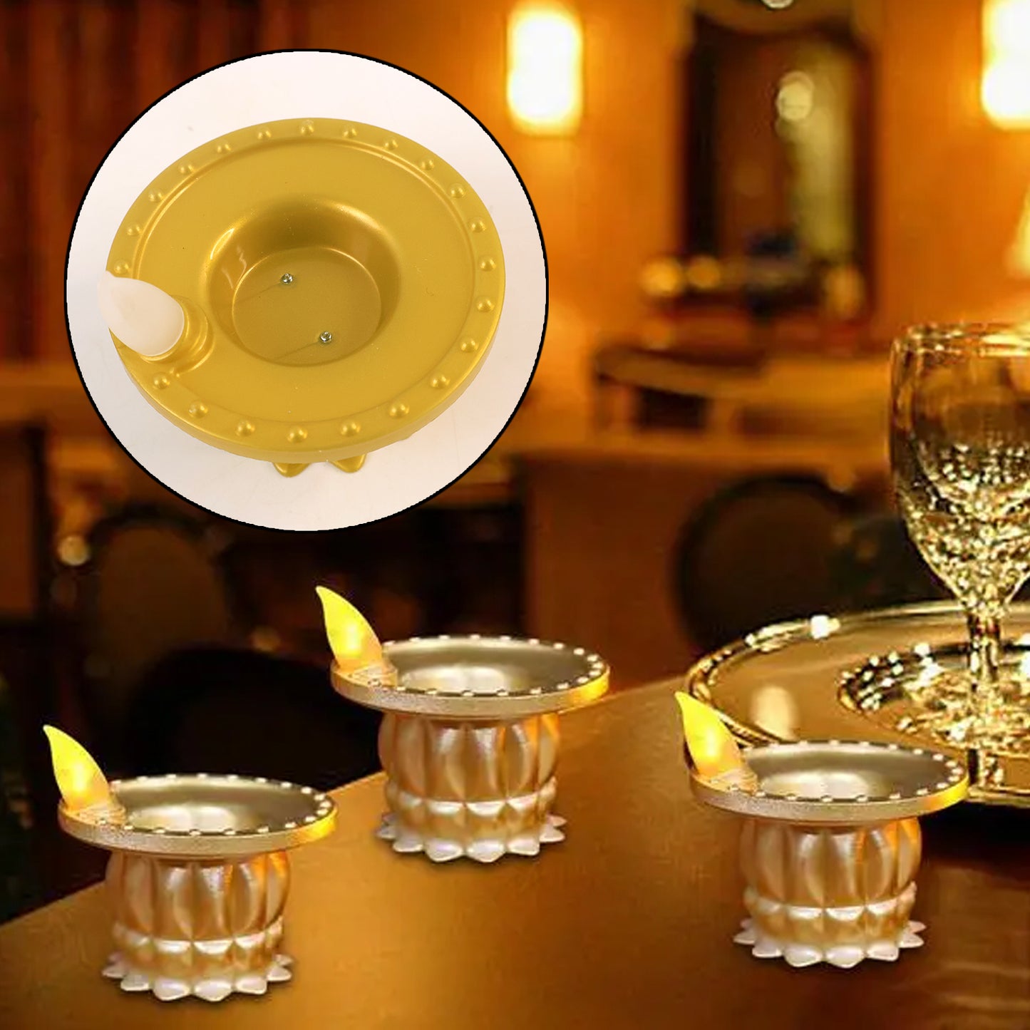 Set of 12 Golden Water Sensor LED Diyas - Flameless Decorative Lights - Happy Price - Image 4