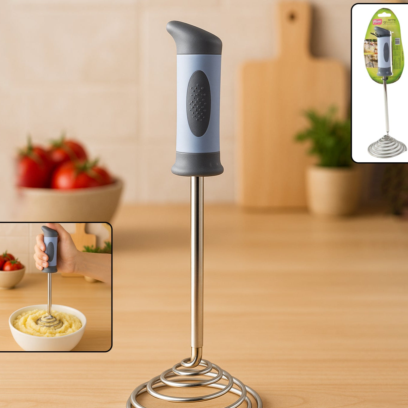 Heavy Duty Stainless Steel Potato Masher with Spring Action & Ergonomic Grip - Happy Price - Image 1