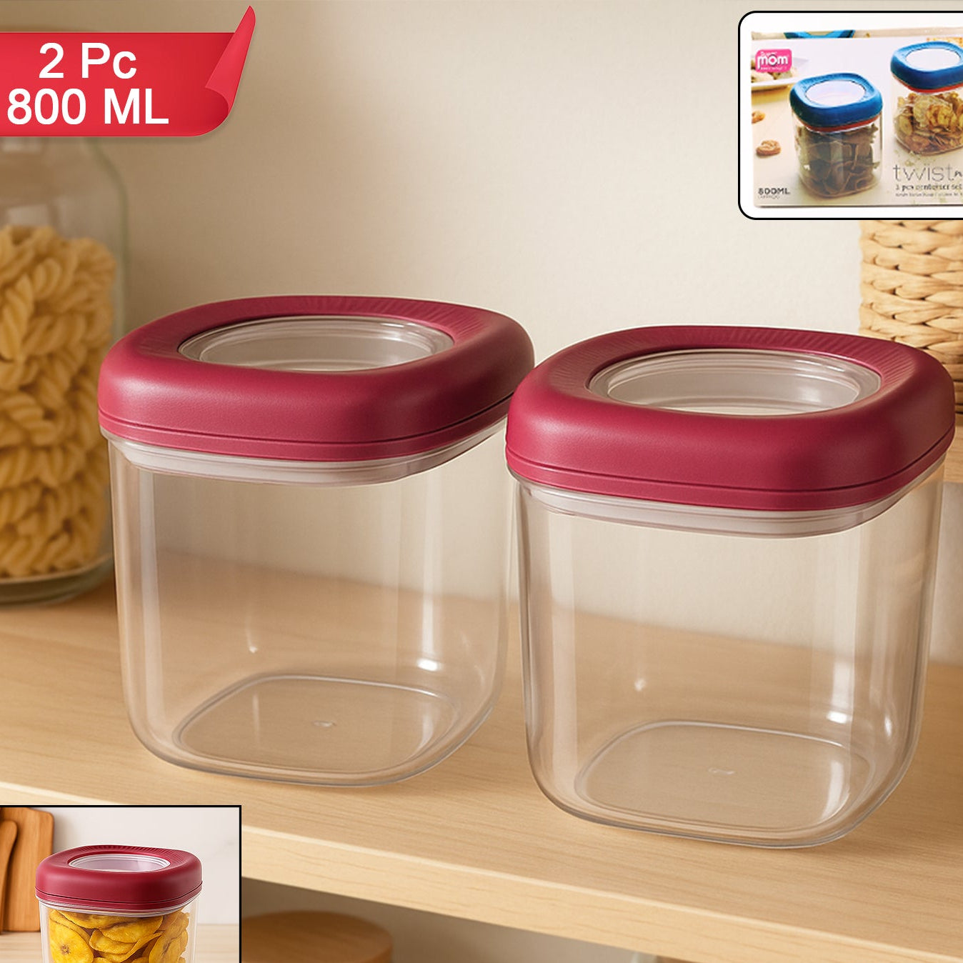 2 Pcs Approx 800 ML Airtight Twist Lock Kitchen Storage Containers - Happy Price - Image 1