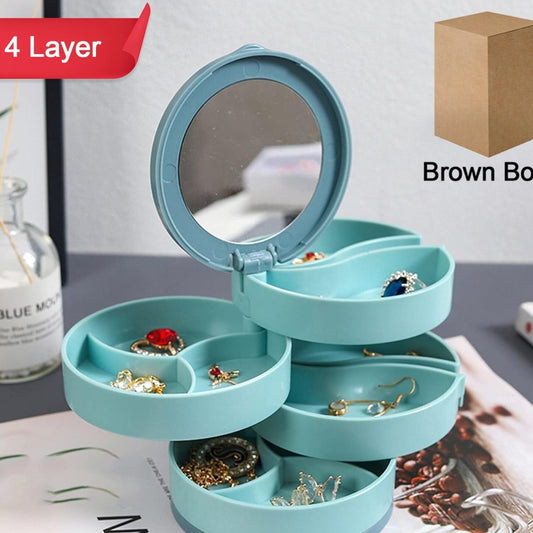 4 Layers Jewellery Box 360 Degree Rotating Jewelry Box Jewelry And Earring Organizer Box With Mirror Accessory Storage Box Travel Decor Portable Jewelry Case Ornaments Storage Box Necklace Jewelry Organizer Jewelry Organizer Box - Happy Price - Image 1