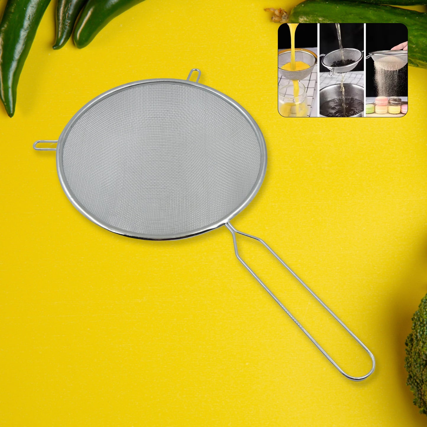 Big Mesh Strainer With Handle Stainless Steel Oil Straine Mesh Sieve Strainer(1 Pc) - Happy Price - Image 6