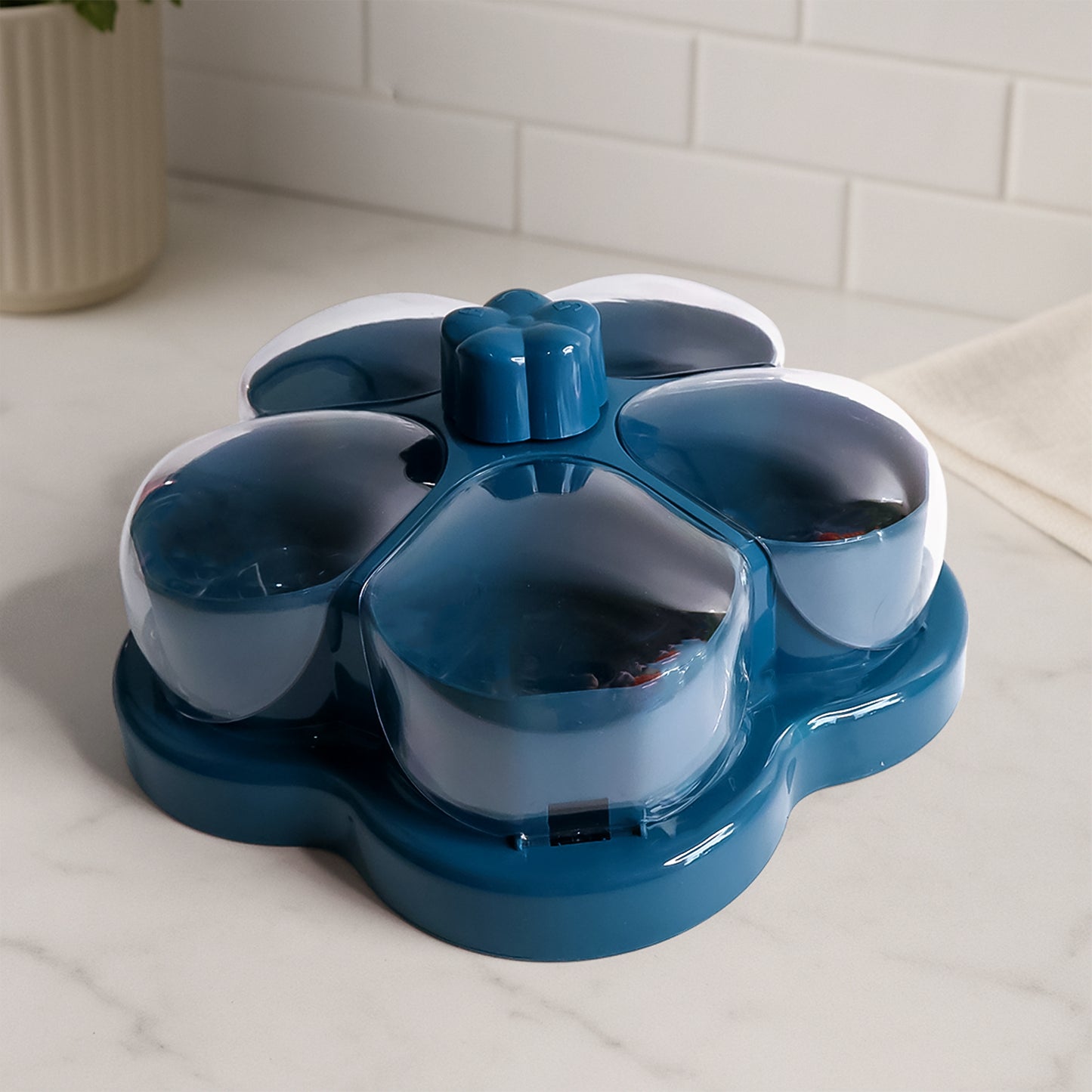 Lotus Shape Rotating Snack Organizer Box with Compartments (1 Pc) - Happy Price - Image 2