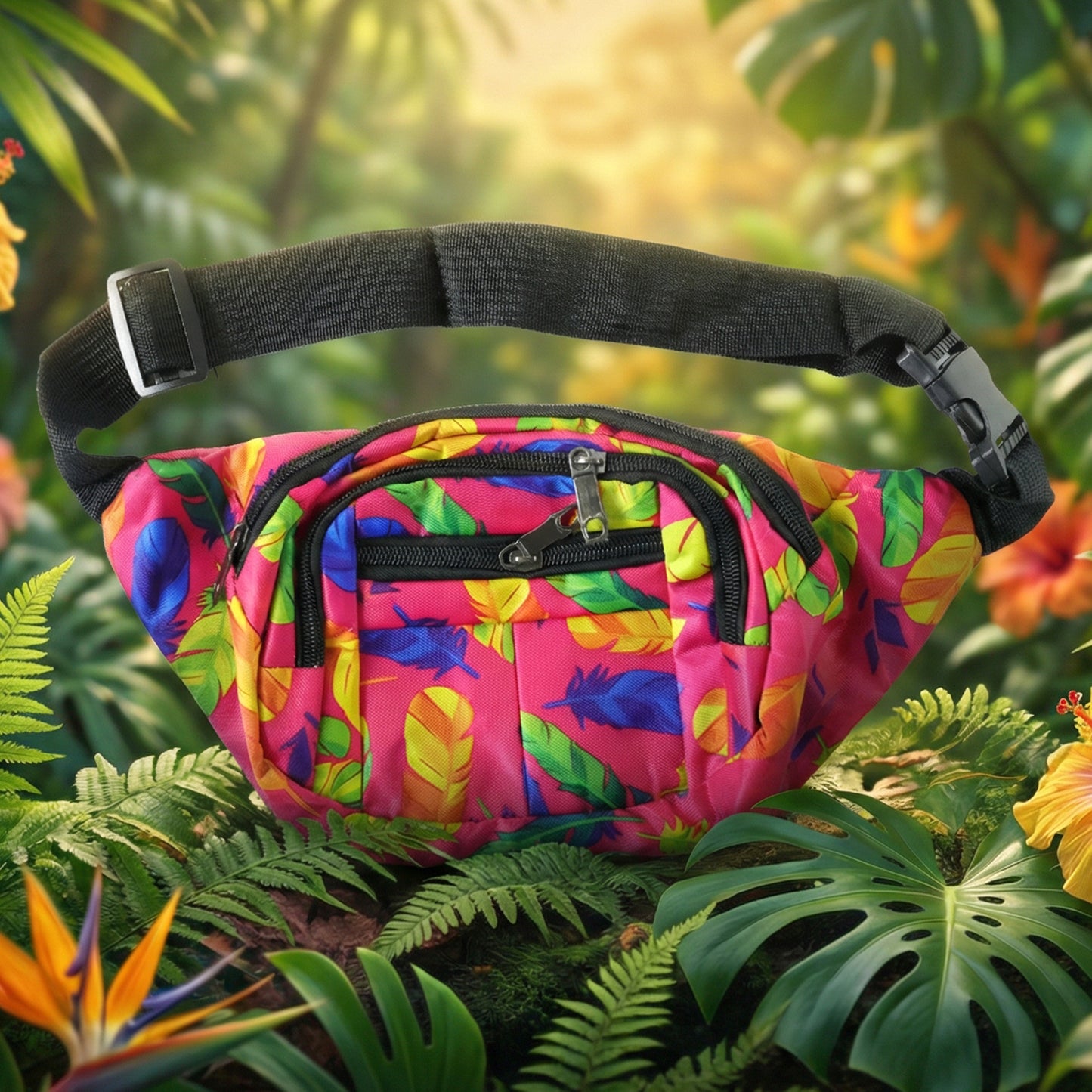 Printed Waist Bag with Adjustable Strap & Multiple Pockets (1 Pc) - Happy Price - Image 5