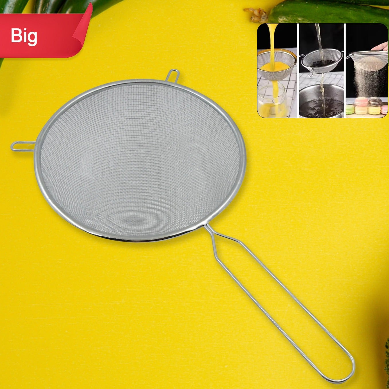 Big Mesh Strainer With Handle Stainless Steel Oil Straine Mesh Sieve Strainer(1 Pc) - Happy Price - Image 1