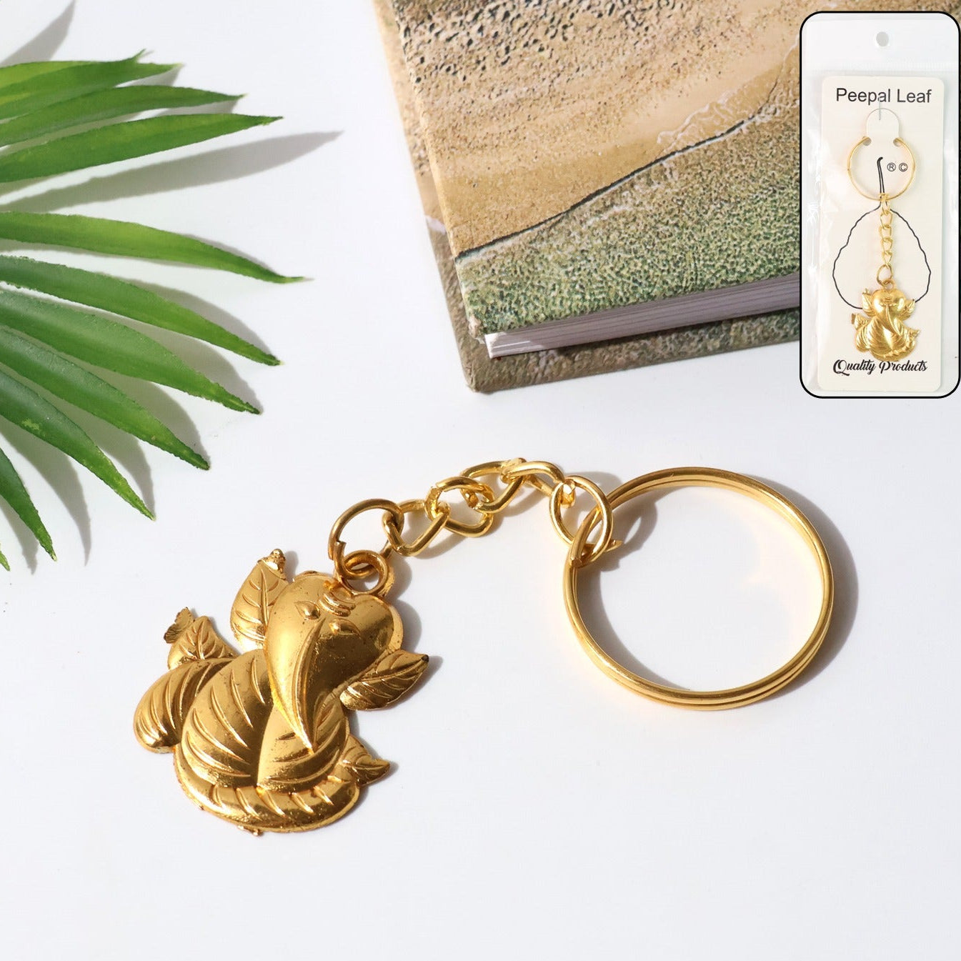 Ganesh Leaf Metal Keychain - 1 Piece - Happy Price - Image 1