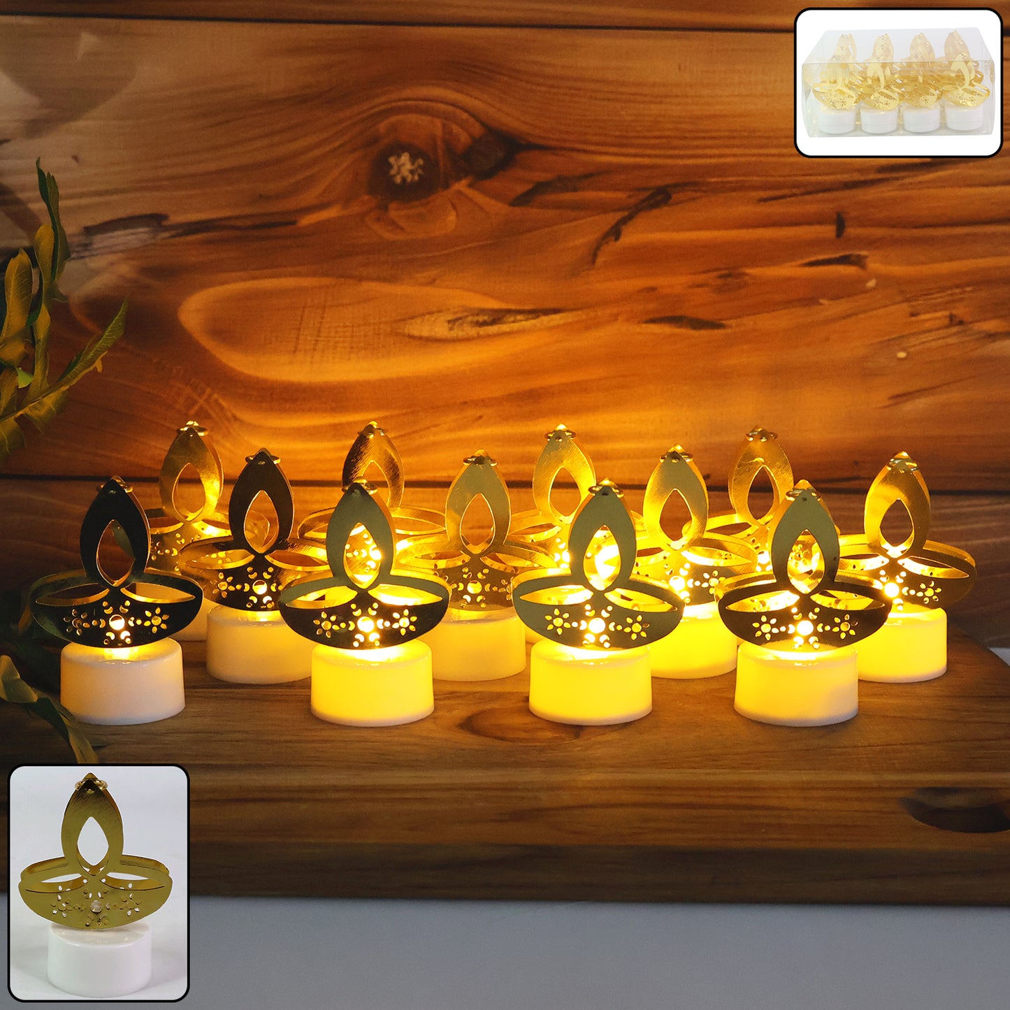 12 Pc Golden Diya LED Tealight Candles - Flameless Decorative Lights for Home & Festivals - Happy Price - Image 2