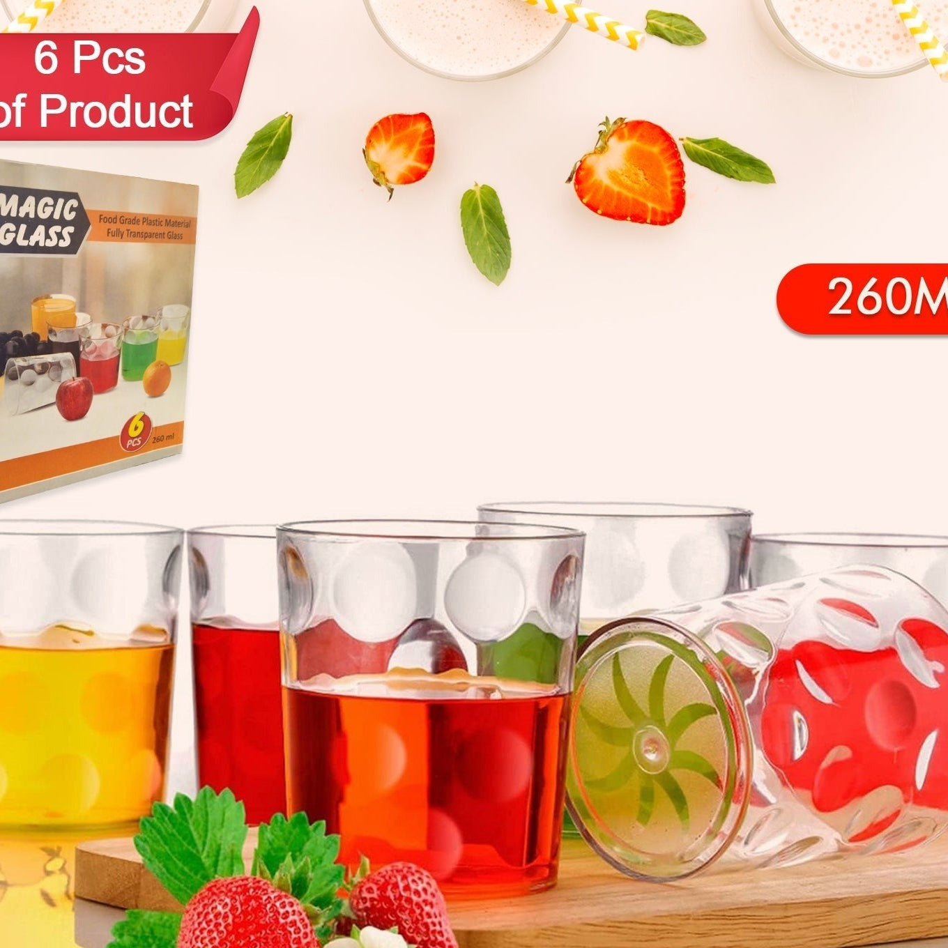 Magic Glass Clear Glass Bubble Water Juice Glasses (6 Pcs Set) - Happy Price - Image 1