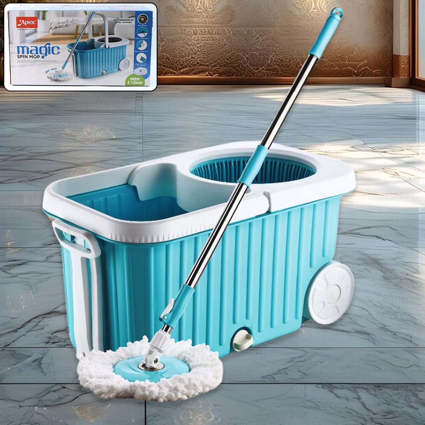 Apex Magic 360 Spin Mop Cleaning System With Stainless Steel Spinner - Happy Price - Image 6