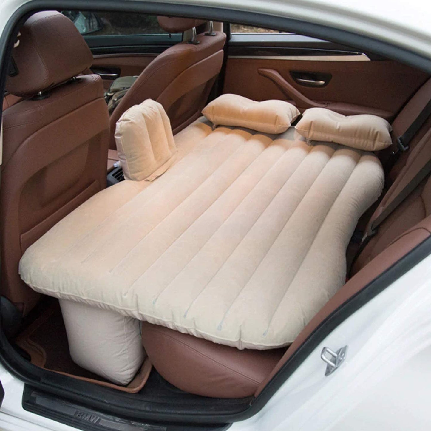 Car Inflatable Bed With 2 Pillows   Air Pump (Portable) For Travel Camping Vacation  Polyester Inflatable Travel Car Bed Air Sofa With Two Inflatable Pillow And Air Pump For Car Back Seat Air Pump Random Colour - Happy Price - Image 5