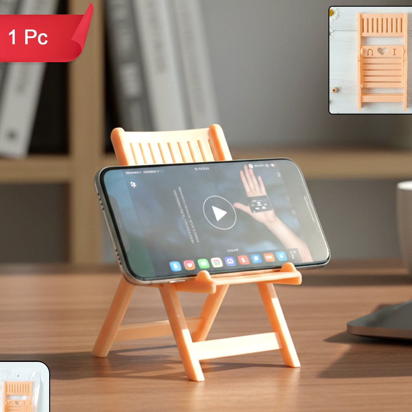 Mini Chair Mobile Stand Holder - 1 Pc Peach Color - Happy Price - Image 1