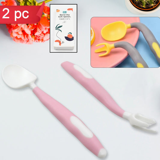 Silicone Bendable Kids Feeding Spoons And Forks Toddler Utensils With Travel Case Baby Spoon And Fork Set For Self-feeding Learning Bendable Handle For Kid Children Toddlers (2 Pc Set) - Happy Price - Image 1