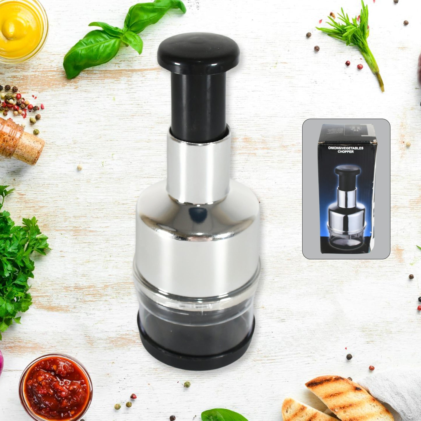 Manual Vegetable Chopper with Stainless Steel Blade - Kitchen Hand Slicer for Onions, Garlic, Nuts & Herbs - Happy Price - Image 2