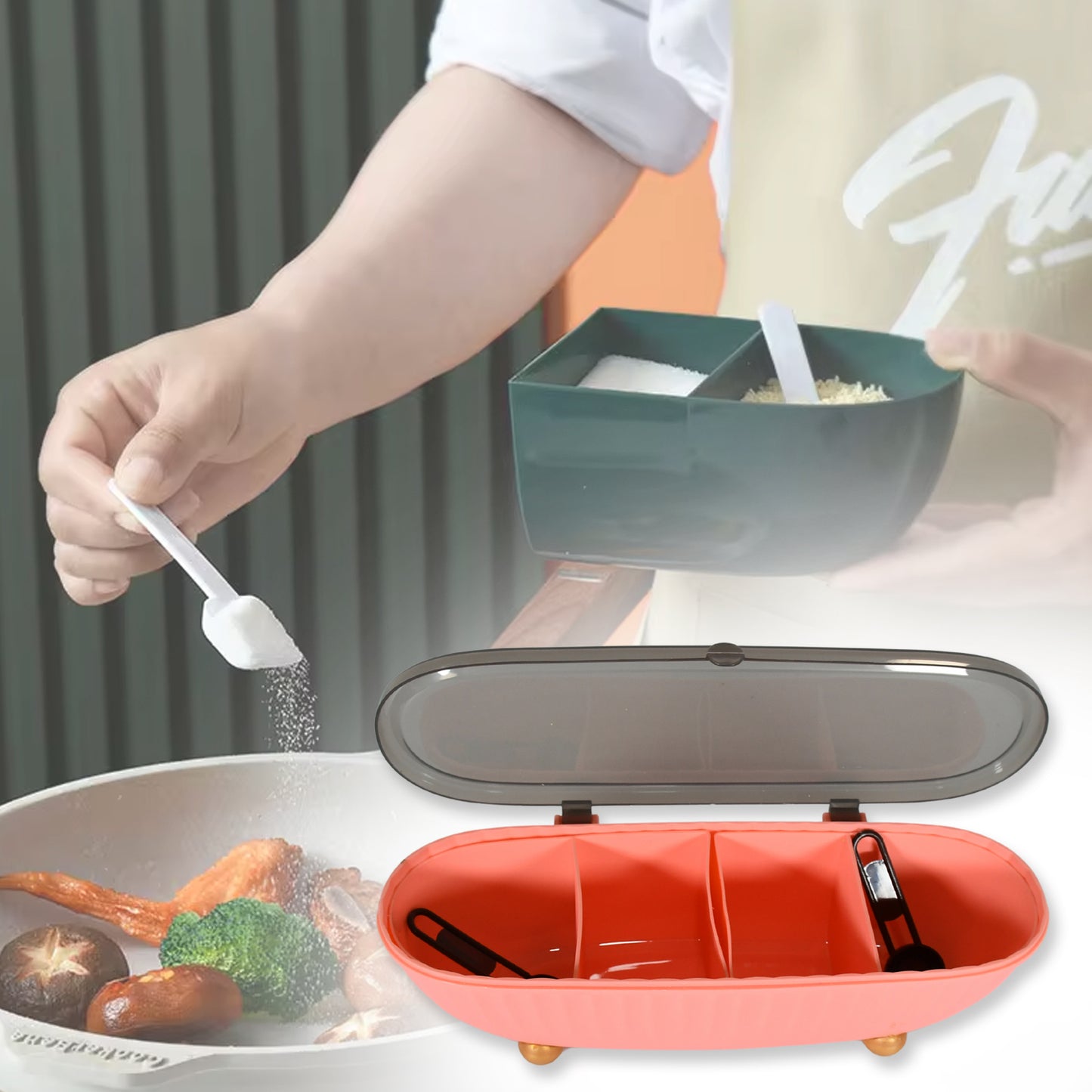 spice Bottle Spice Jar Durable Spice Seasoning Box Jar Food Grade Spoon Seasoning Case For Kitchen  Dry Fruit Tray (1 Pc) - Happy Price - Image 5