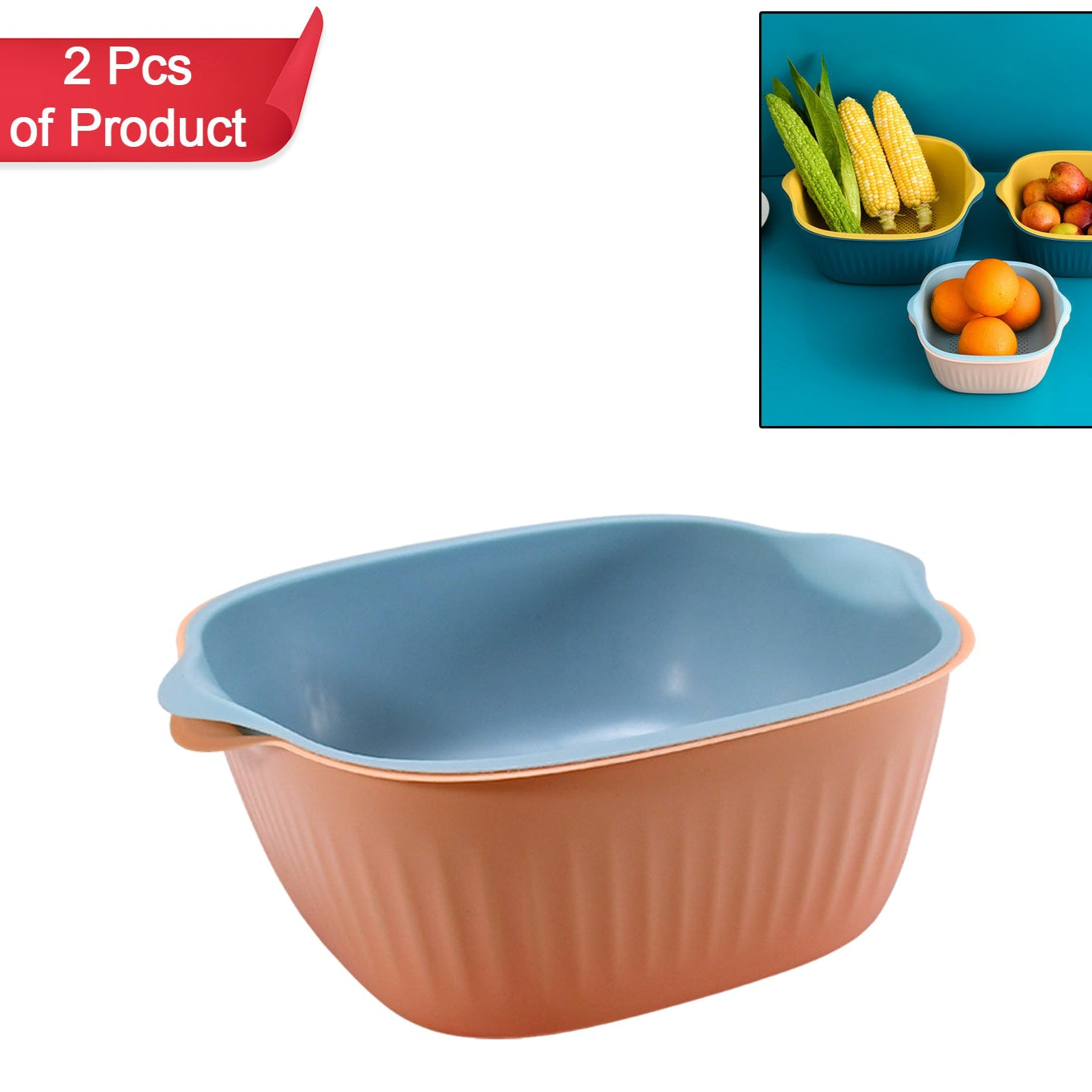 Kitchen Bowl Plastic Washing Bowl And Strainer Drainer Basket For Home  Kitchen Use - Happy Price - Image 1