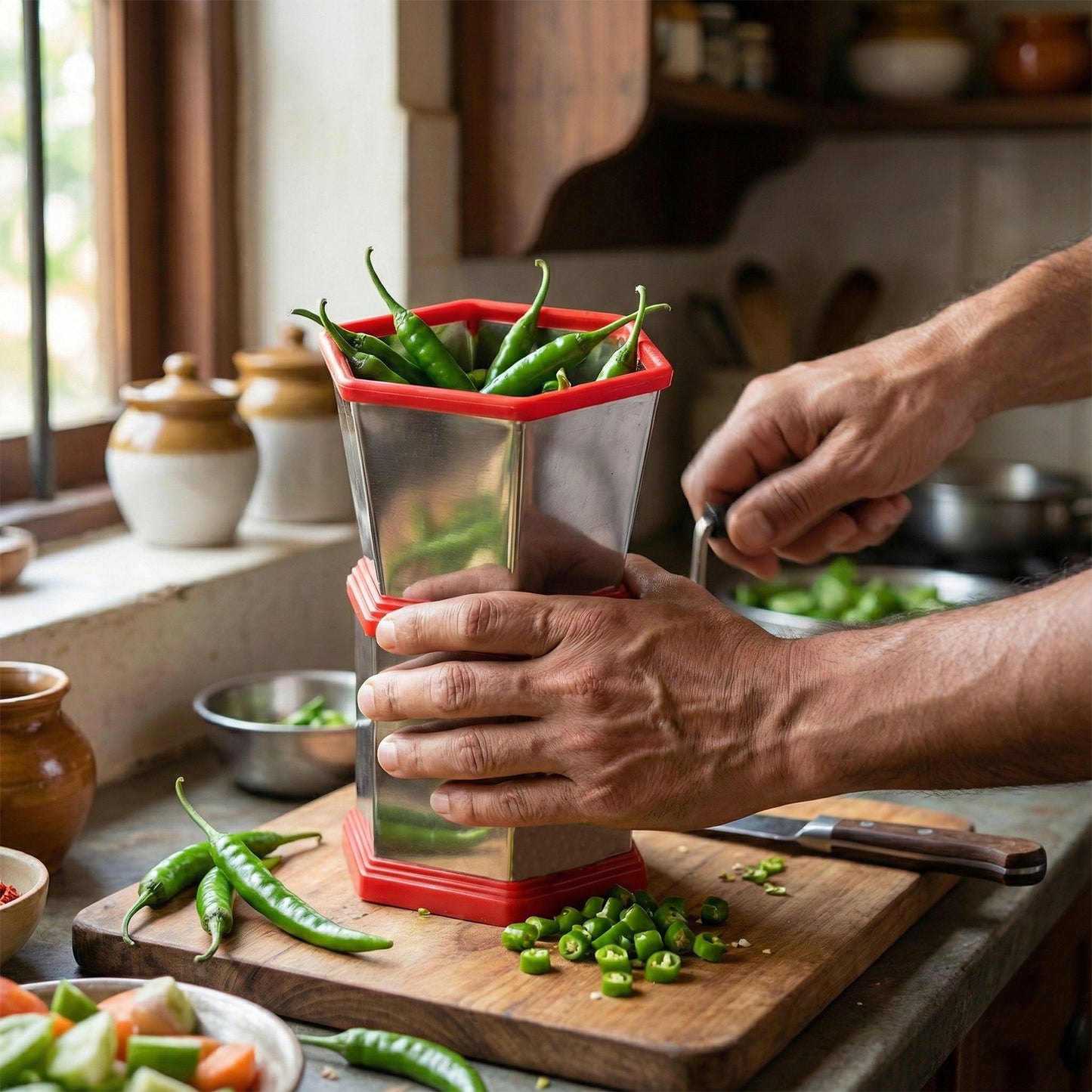 Manual Chilli & Vegetable Chopper - Hand-Crank Cutter (1 Pc) - Happy Price - Image 3