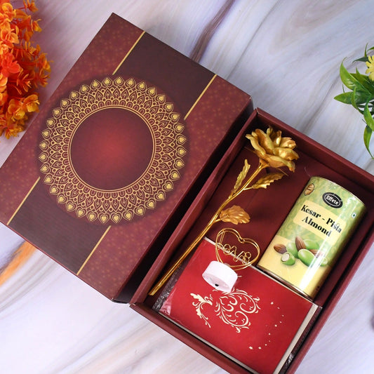 Valentines Day Special Gift Box - Heart-shaped Light Chocolate Box  Golden Flower