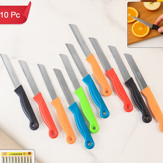 10 Piece Stainless Steel Kitchen Knife Set with Laser-Cut Blades and Ergonomic Plastic Handles - Happy Price - Image 1