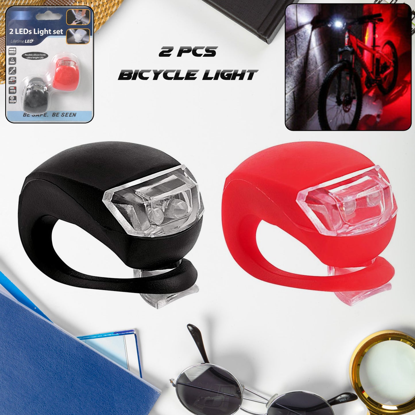 Silicone Led Bike Light Set (2 Pcs Set) - Happy Price - Image 2