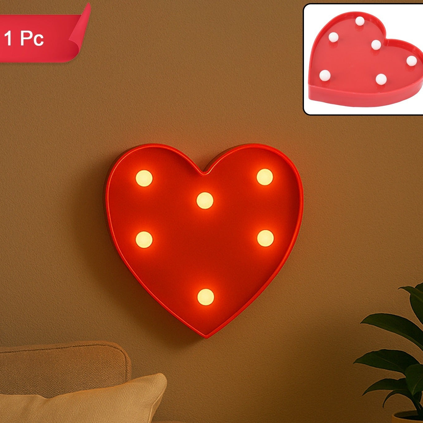 Heart Shape LED Night Light - Battery Operated Decorative Lamp (1 Pc) - Happy Price - Image 1