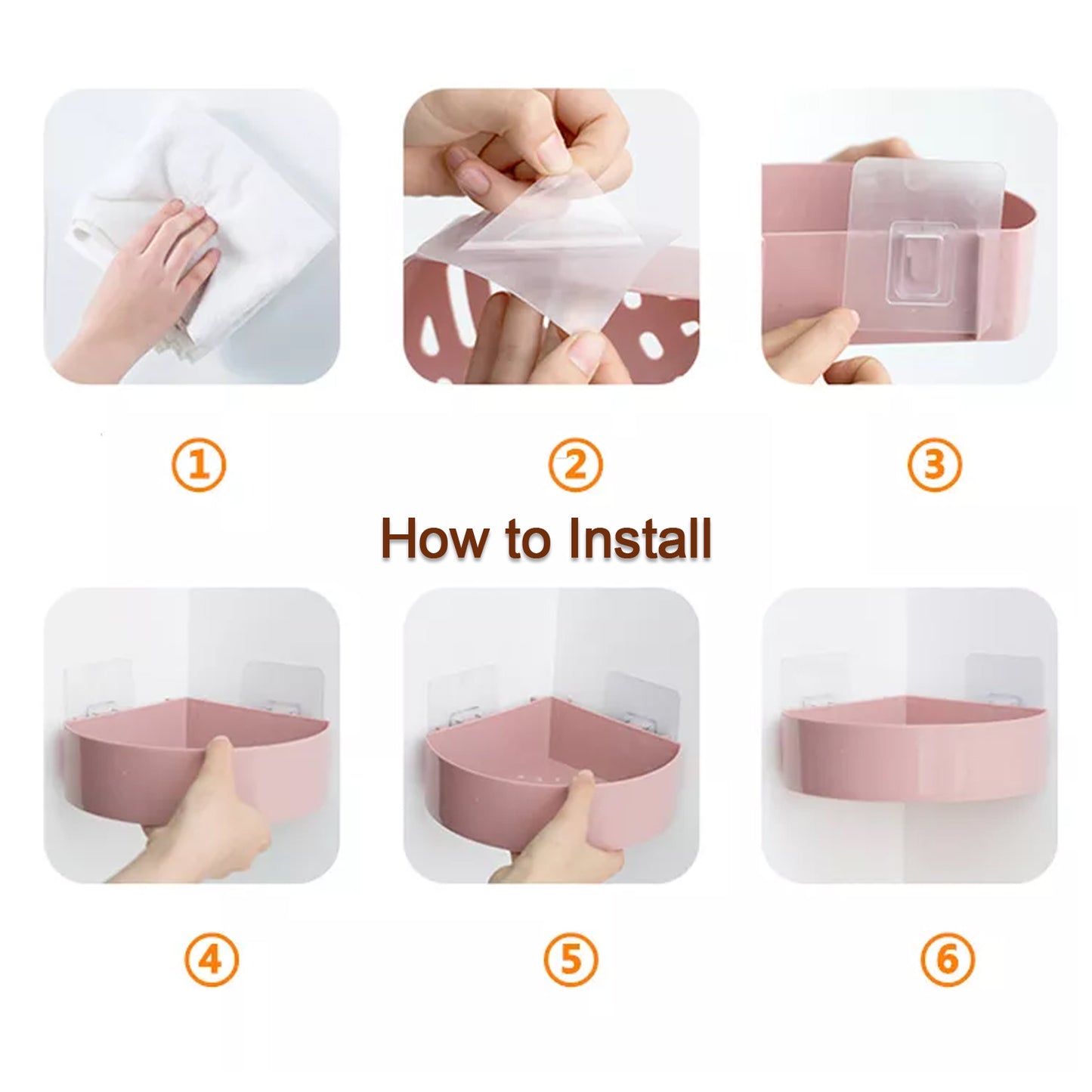 Corner Shelf Bathroom Kitchen Rack Self Adhesive Shower Caddy Plastic Triangle Wall Mount Storage Basket - Happy Price - Image 7