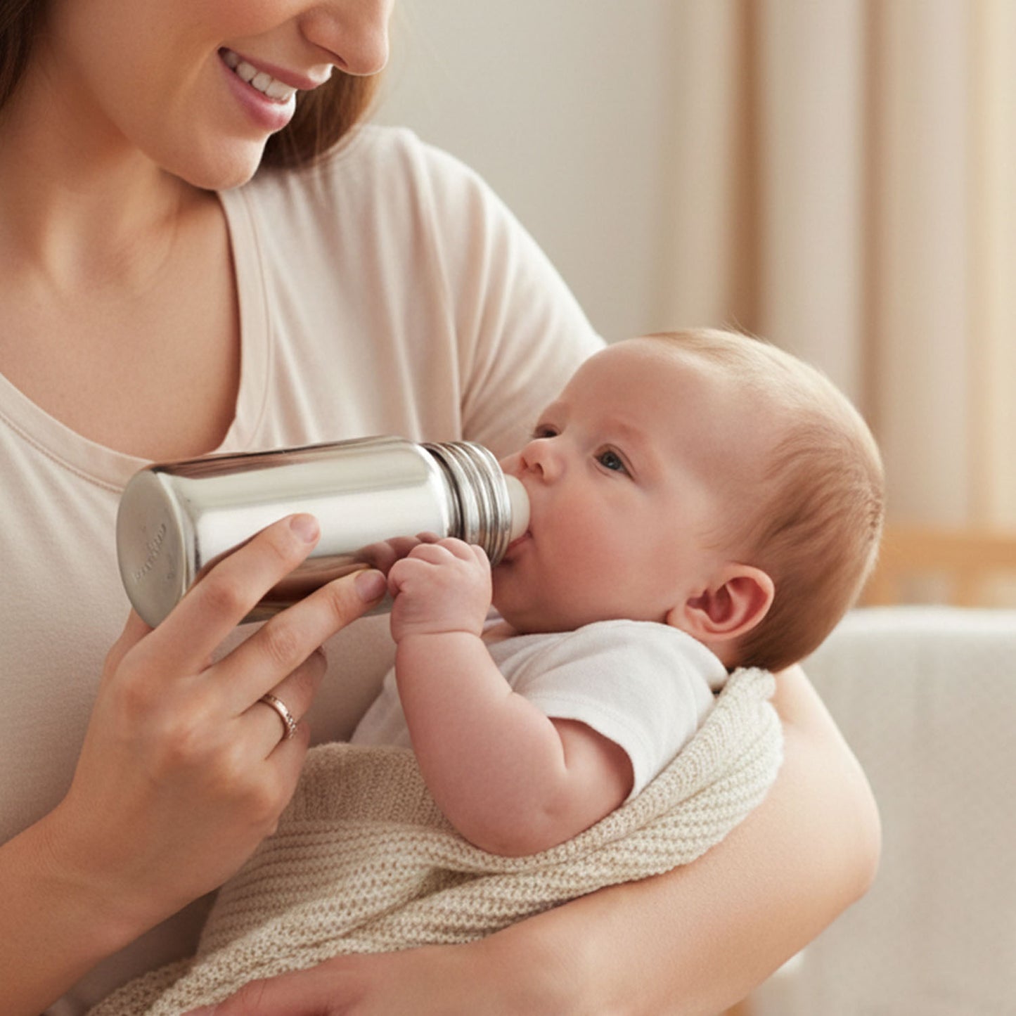 Stainless Steel Baby Feeding Bottle 250 ML with Silicone Nipple - Happy Price - Image 3