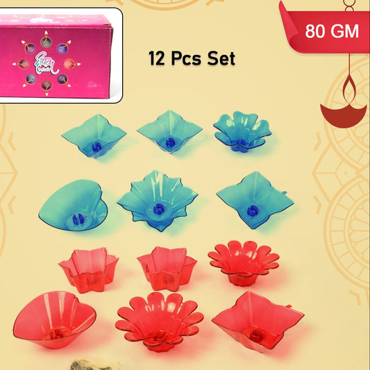Reflection Diya Combo Plastic Candle Cup With Multi Shape (12 Pcs Set)