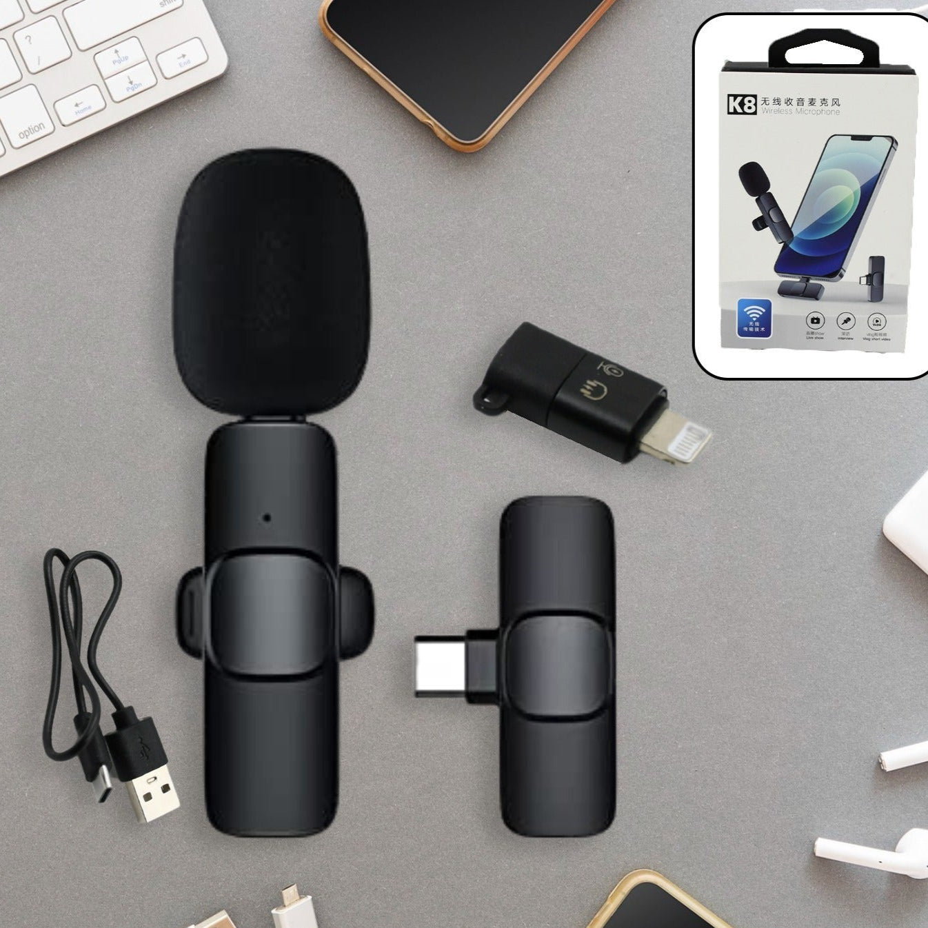 Intelligent Noise Cancelling Live Streaming Clip On Microphone For Type-c  For Iphone With Charging Mini Wireless Lapel Collar Microphone - Happy Price - Image 1