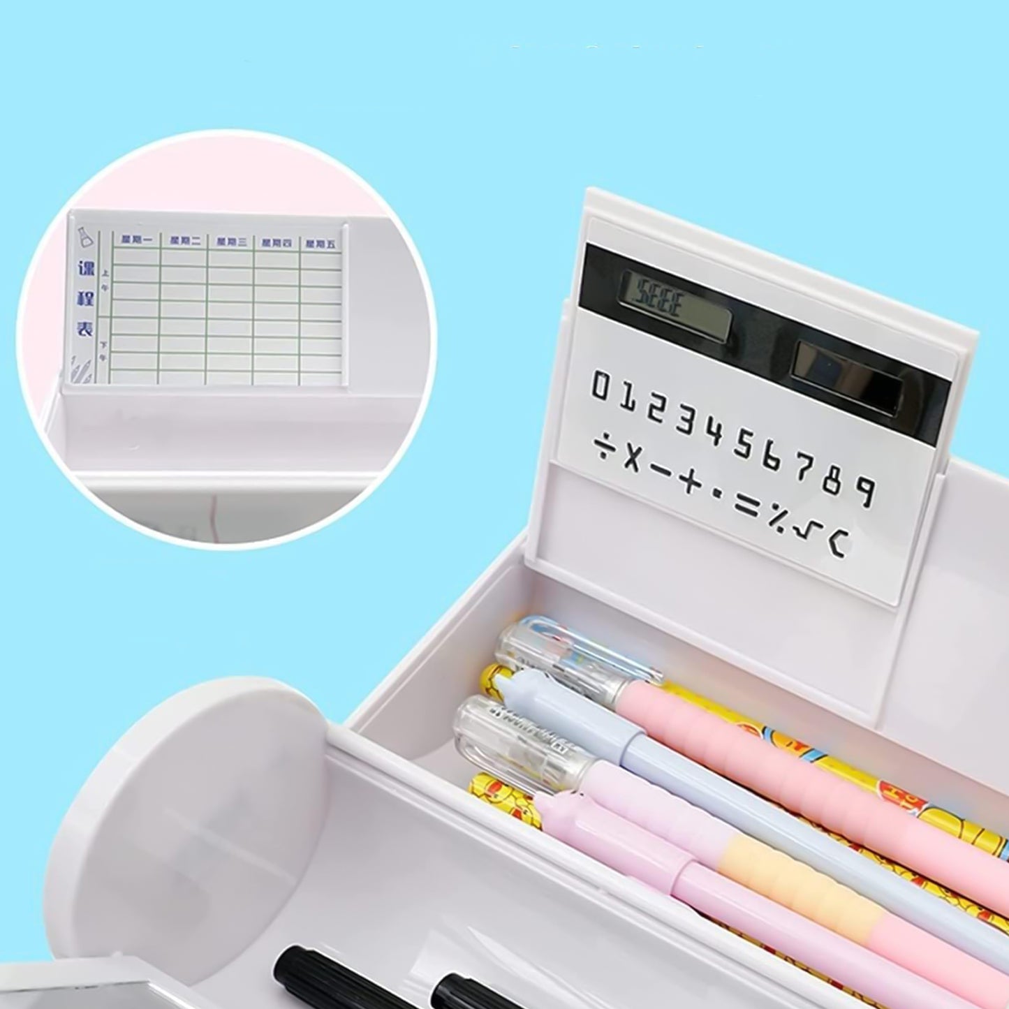 8-in-1 Geometry & Pencil Box with Calculator, Mirror, and Markers - Happy Price - Image 5