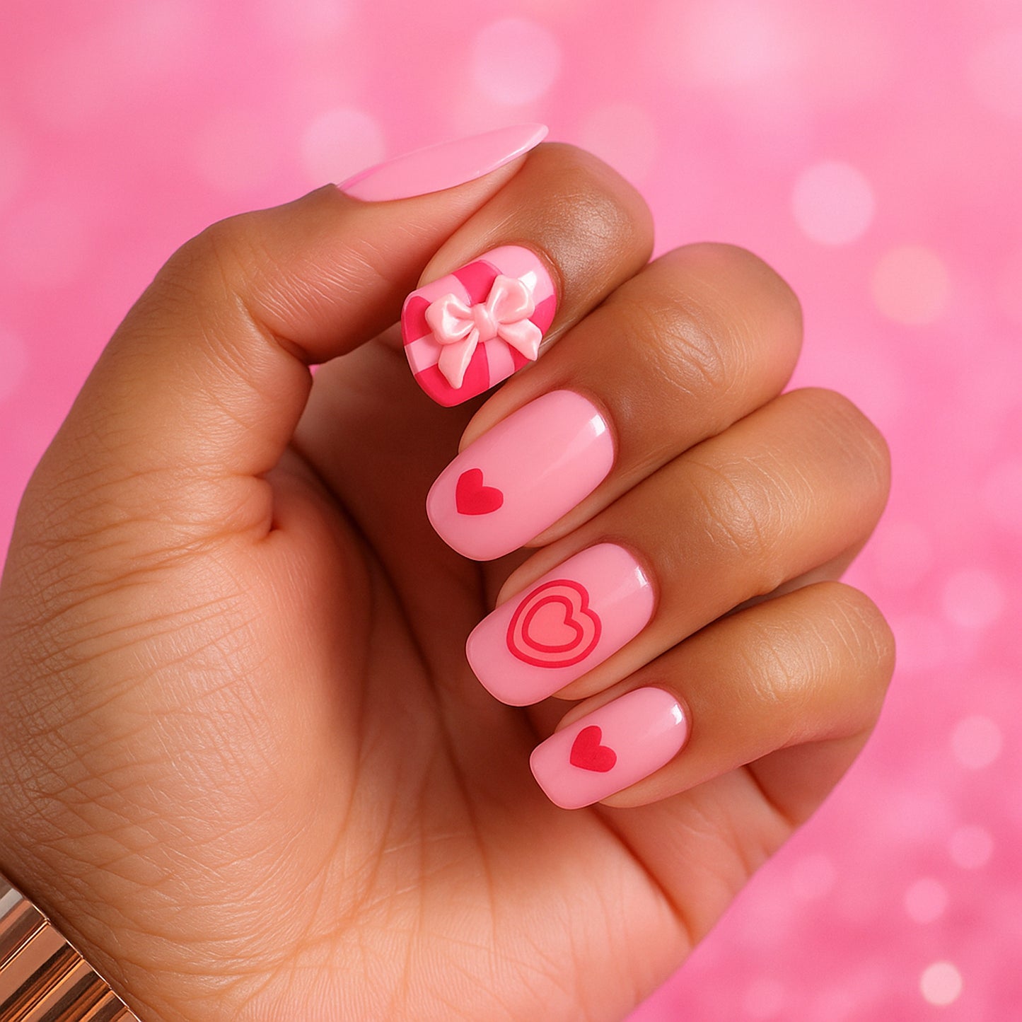 Artificial False Nails Set - Long Coffin Shape Press-On Nails with Mix Designs & 3D Embellishments (1 Set) - Happy Price - Image 3