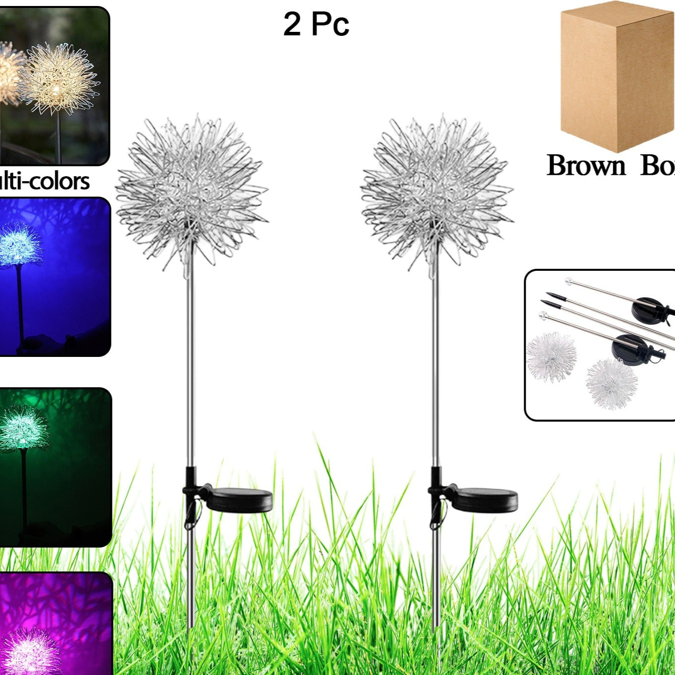 2 Pc Solar Dandelion Garden Lights - Multicolor LED Outdoor Decor - Happy Price - Image 1