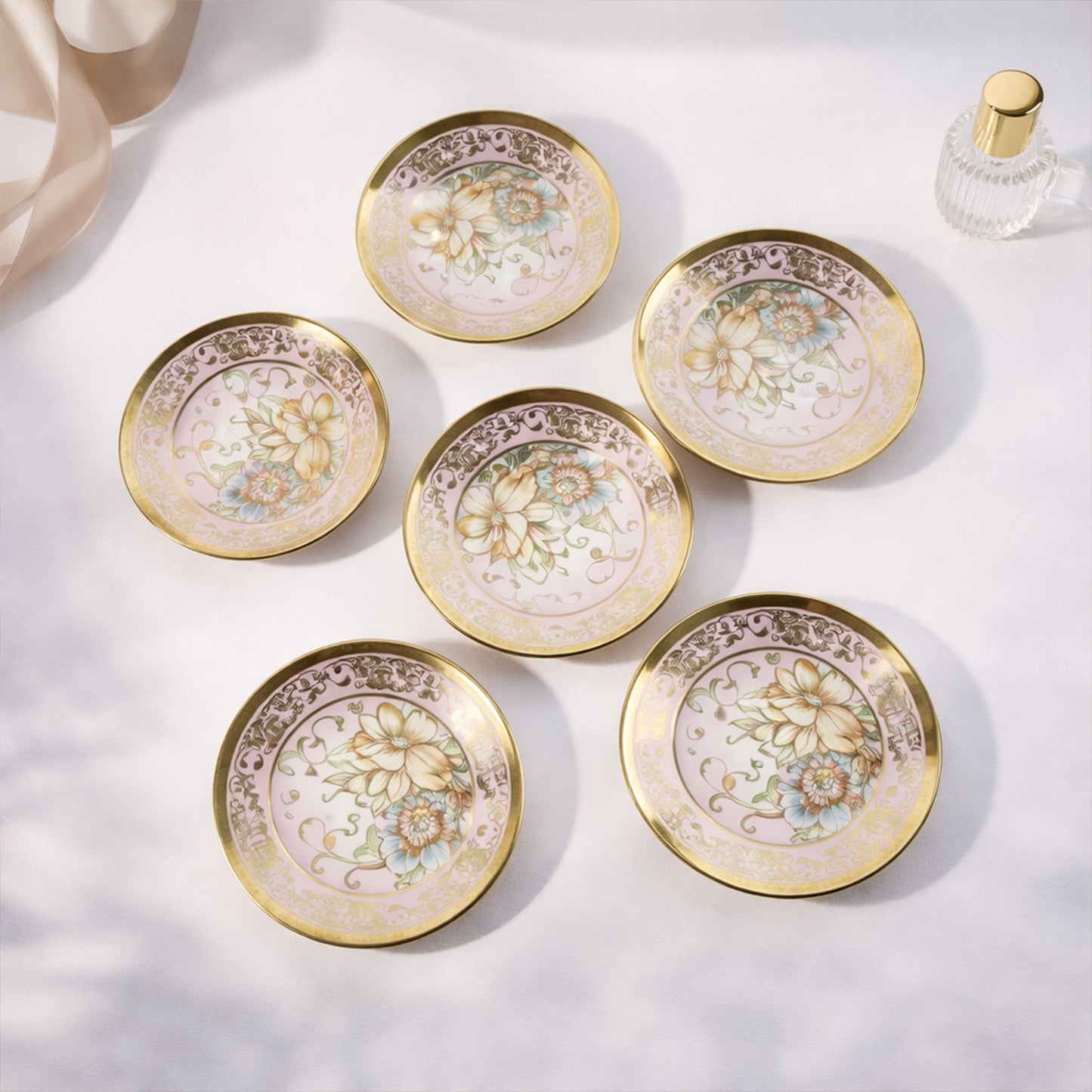 Elegant Floral Porcelain Tea Cup and Saucer Set - 12 Piece - Happy Price - Image 6