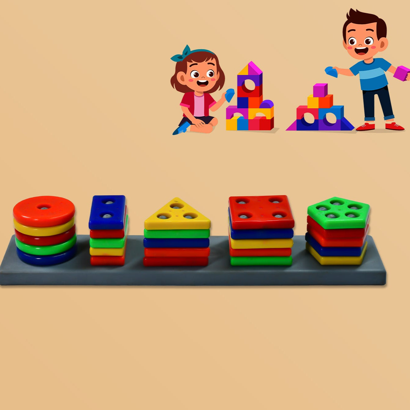 Geometric Brick - 5 Angle Matching Column Blocks For Kids - Preschool Educational Learning Toys. - Happy Price - Image 1