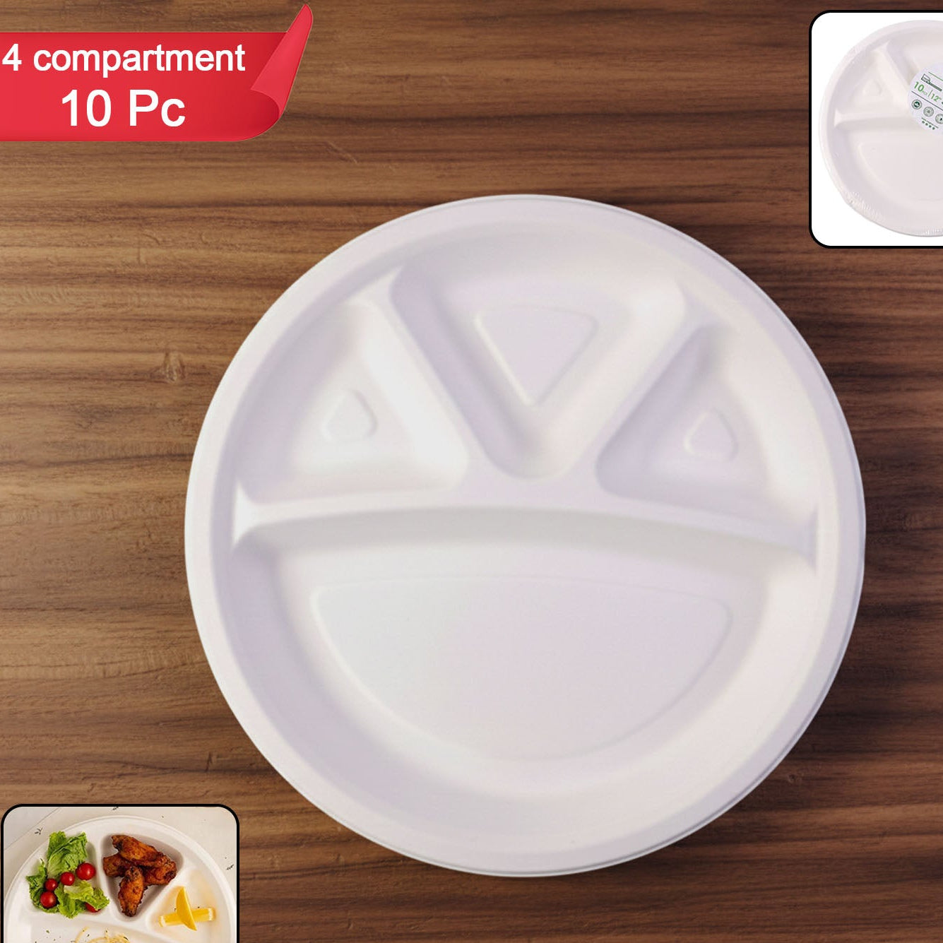 10 Pc Disposable 4-Compartment Meal Plates for Parties & Events - Happy Price - Image 1
