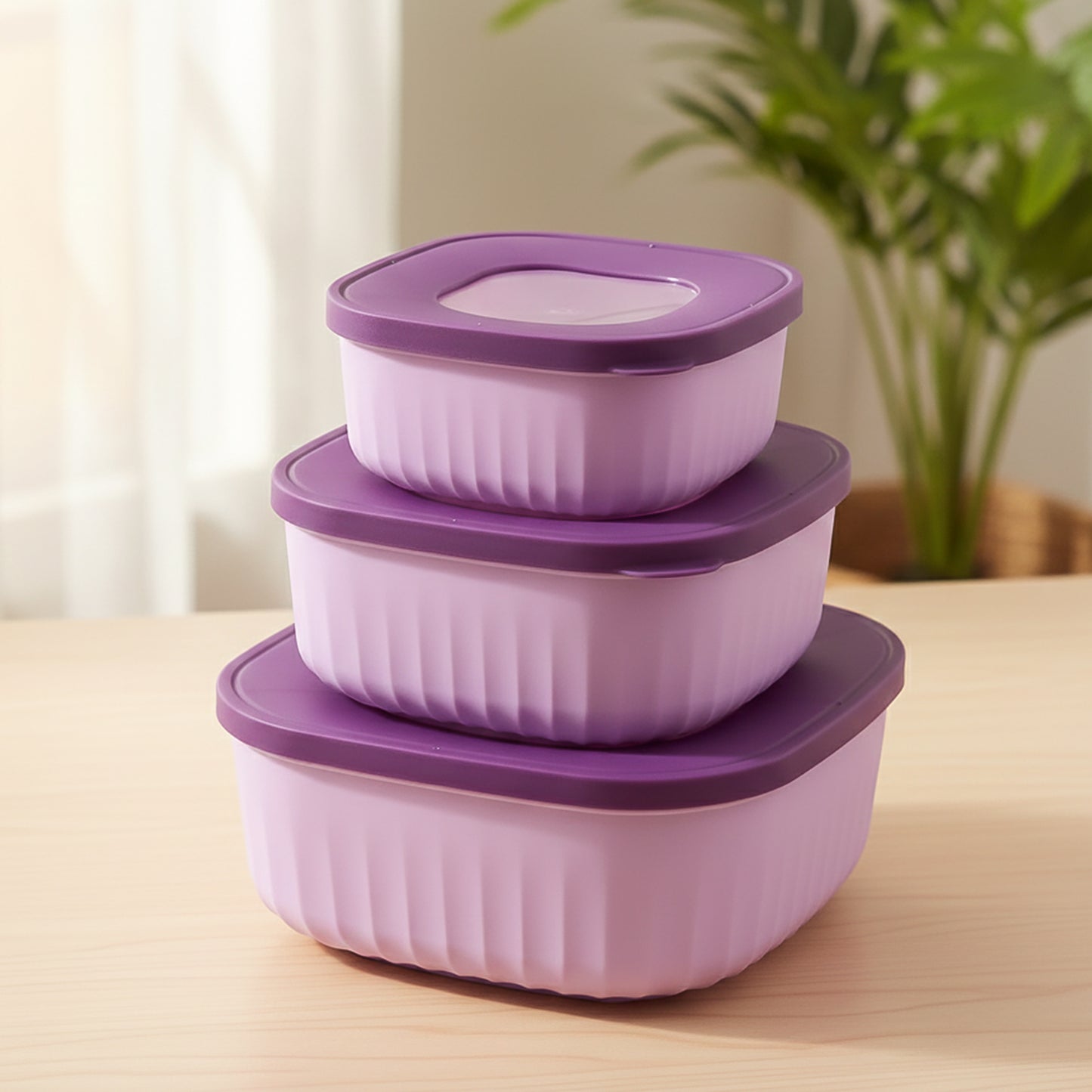 3 Piece Stackable Food Storage Container Set with Lids - Square Kitchen Organisers - Happy Price - Image 3